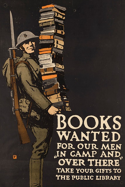 Poster of soldier carrying books